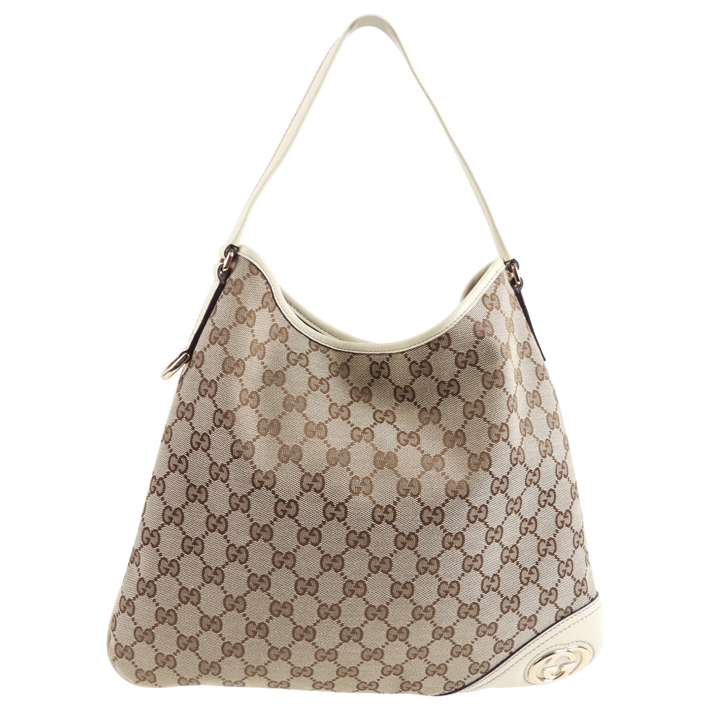 Gucci Brown Monogram Canvas Double G Logo Shoulder Bag