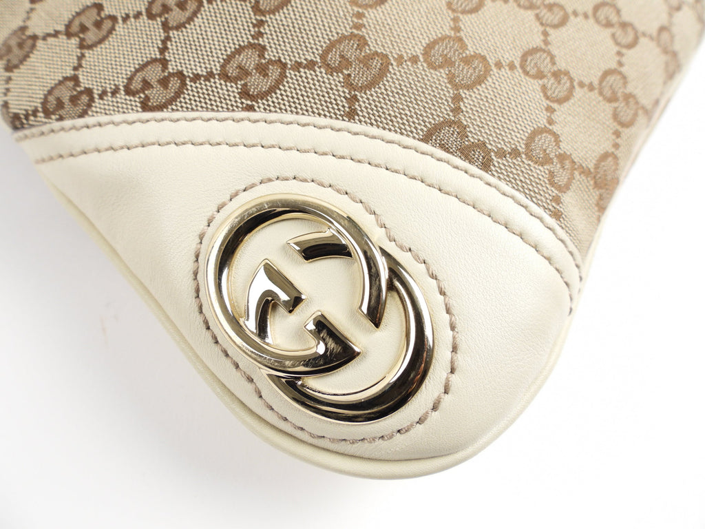 Gucci Brown Monogram Canvas Double G Logo Shoulder Bag