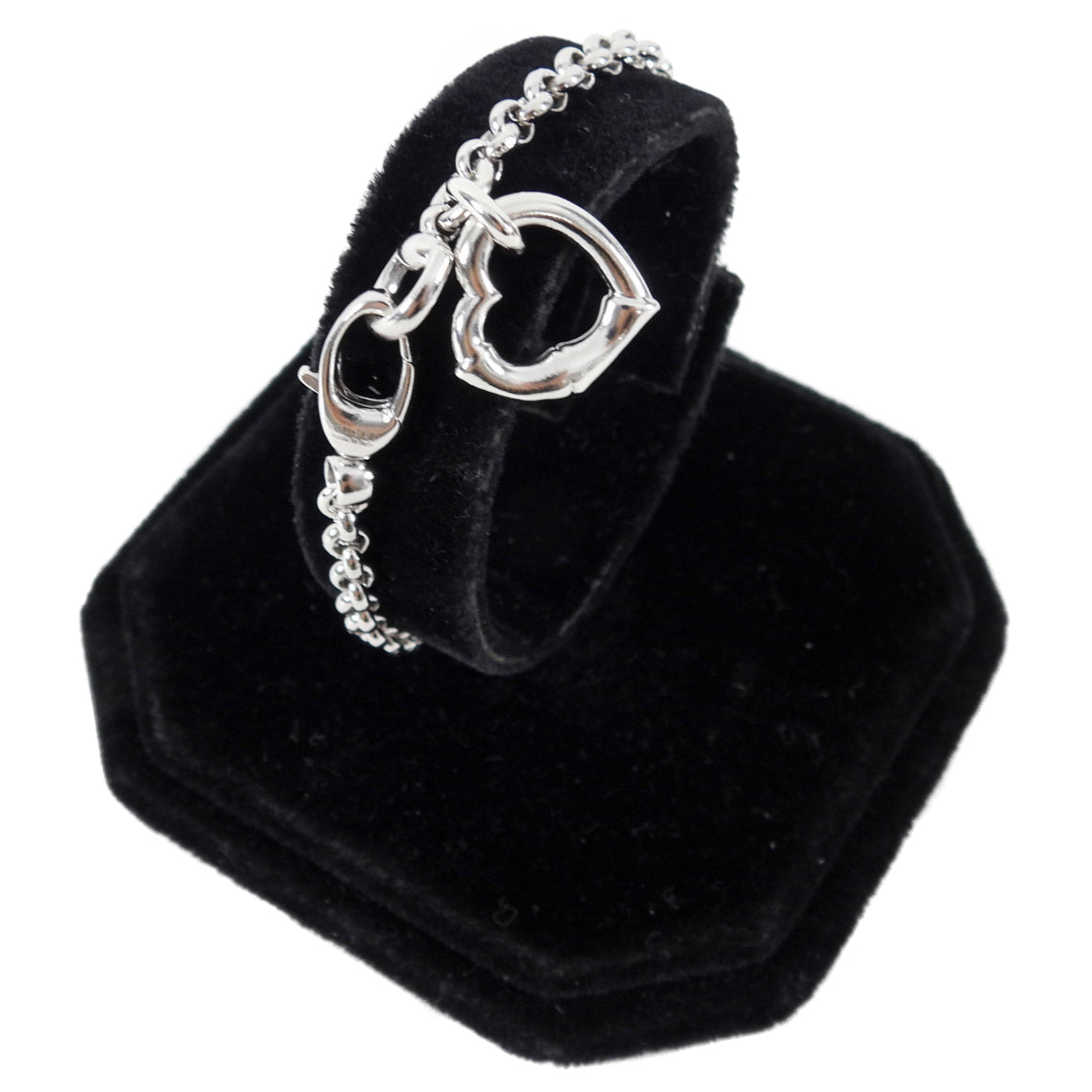 Gucci Sterling Silver Bamboo Heart Charm Link Bracelet