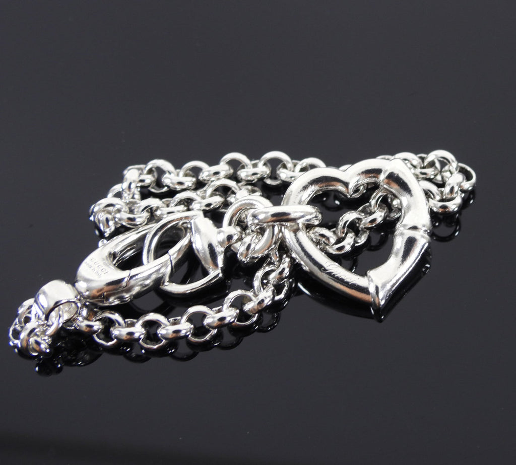 Gucci Sterling Silver Bamboo Heart Charm Link Bracelet