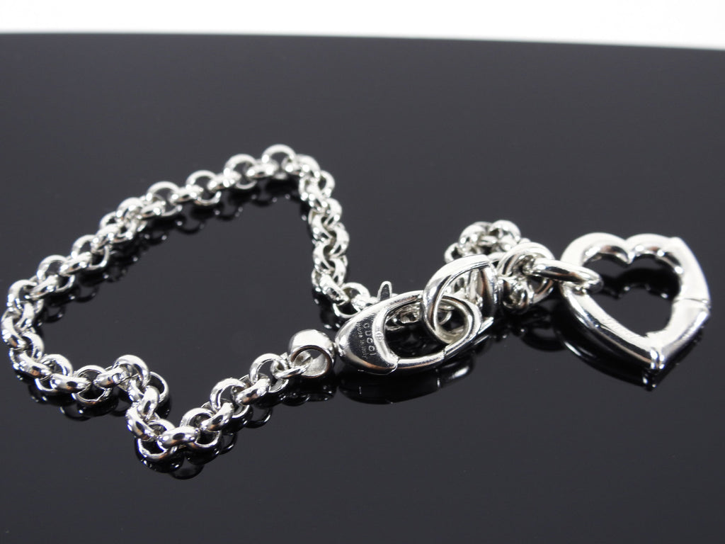 Gucci Sterling Silver Bamboo Heart Charm Link Bracelet