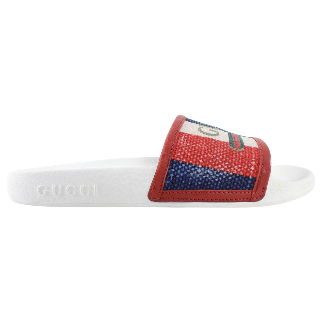 Gucci Red and White Logo Flat Pool Slides - 36