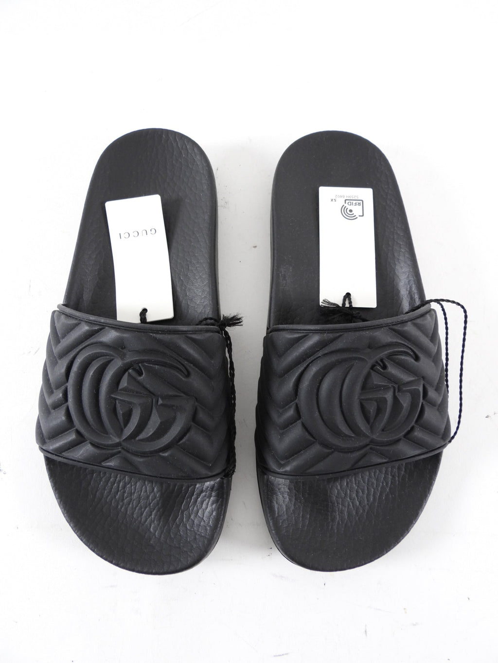 Gucci Black GG Logo Rubber Pool Slides - 36