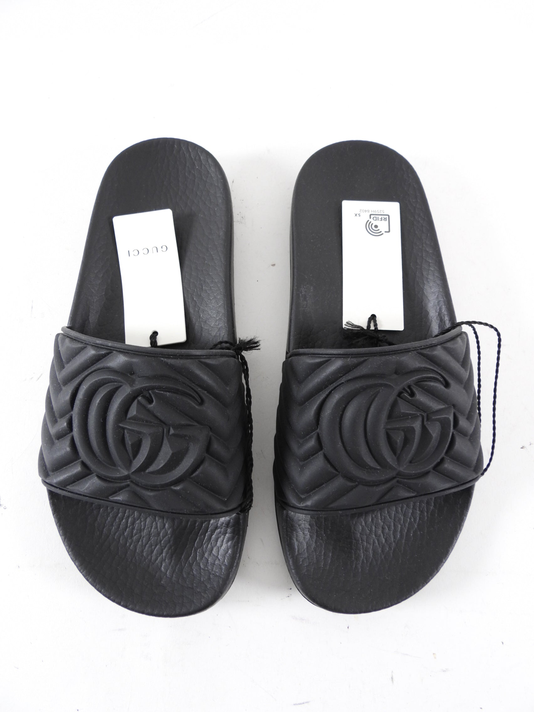 Gucci Black GG Logo Rubber Pool Slides - 36