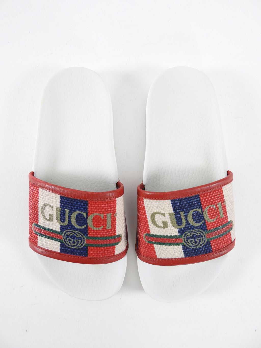 Gucci Red and White Logo Flat Pool Slides - 36