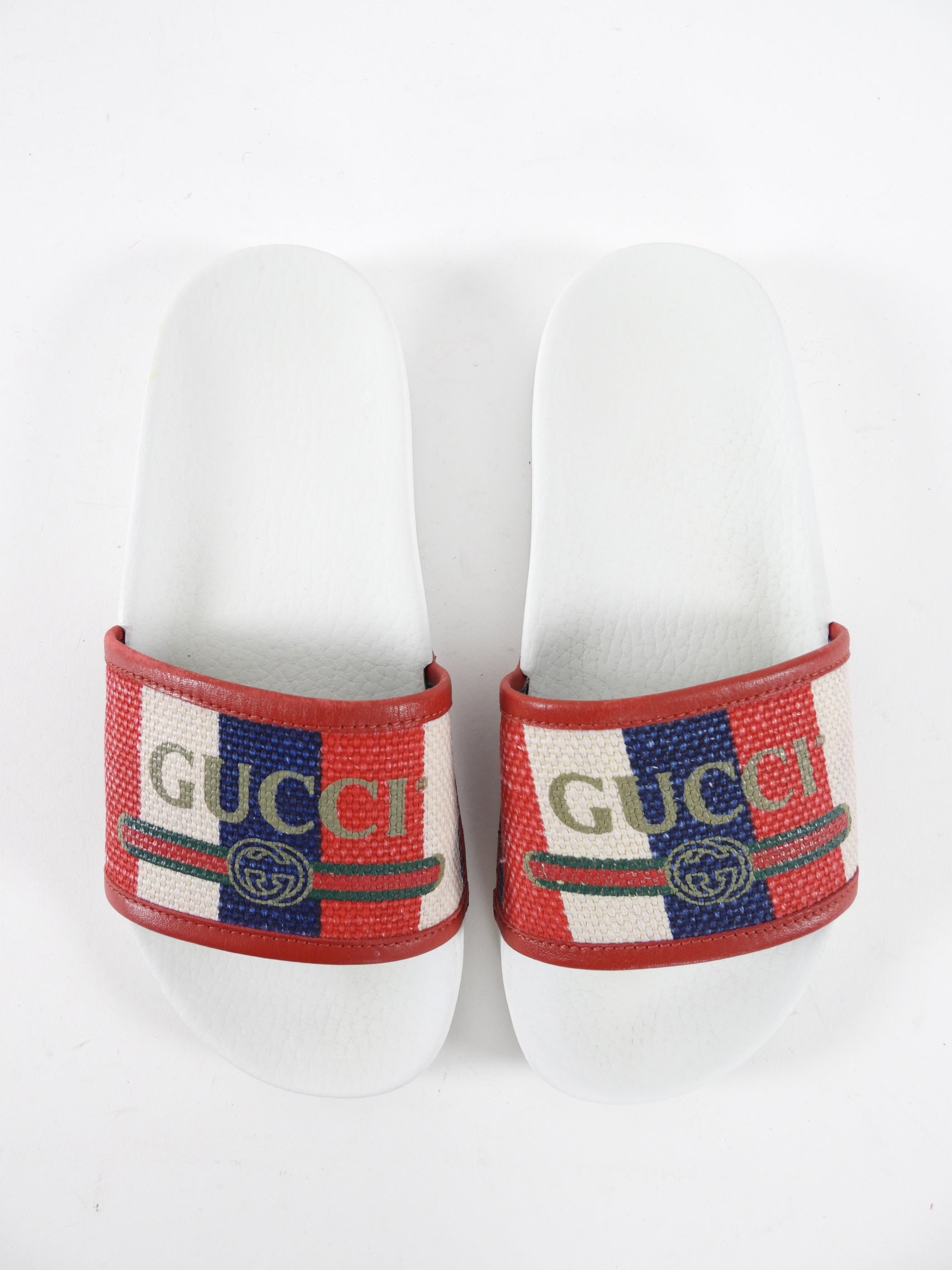 Gucci Red and White Logo Flat Pool Slides - 36
