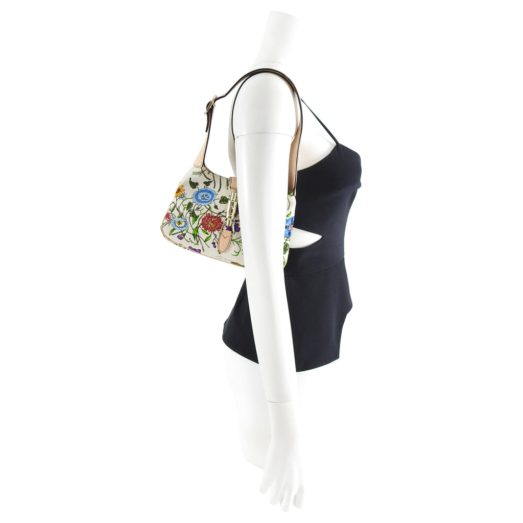 Gucci Canvas Flora New Jackie Small Shoulder Bag