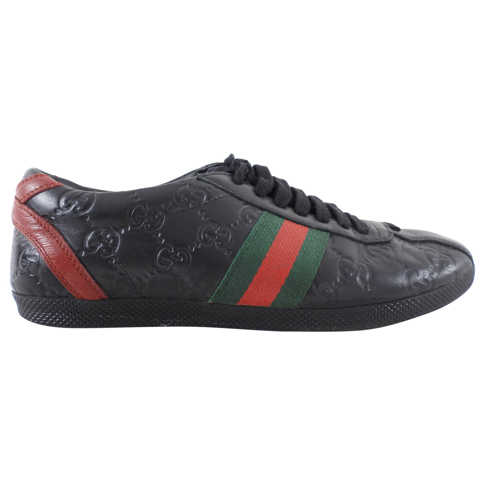 Gucci Black Guccissima Leather Sneakers with Web Stripe - 36