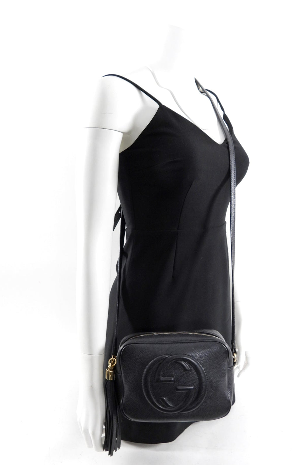 Gucci Black Leather Soho Tassel Crossbody Camera Bag