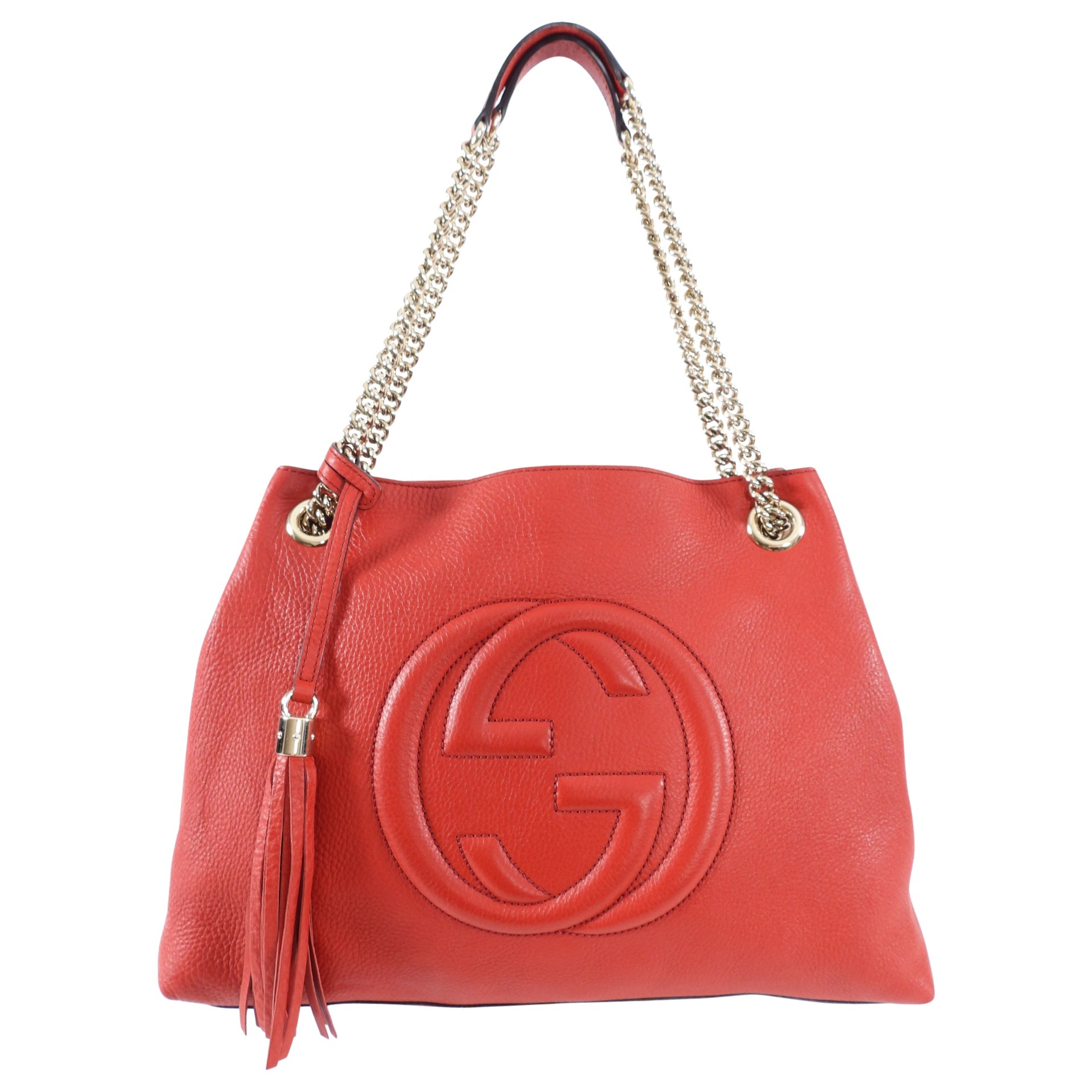 Gucci Red Leather Soho Chain Tote Bag