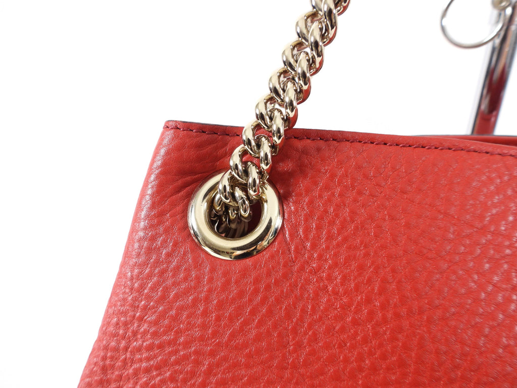 Gucci Red Leather Soho Chain Tote Bag
