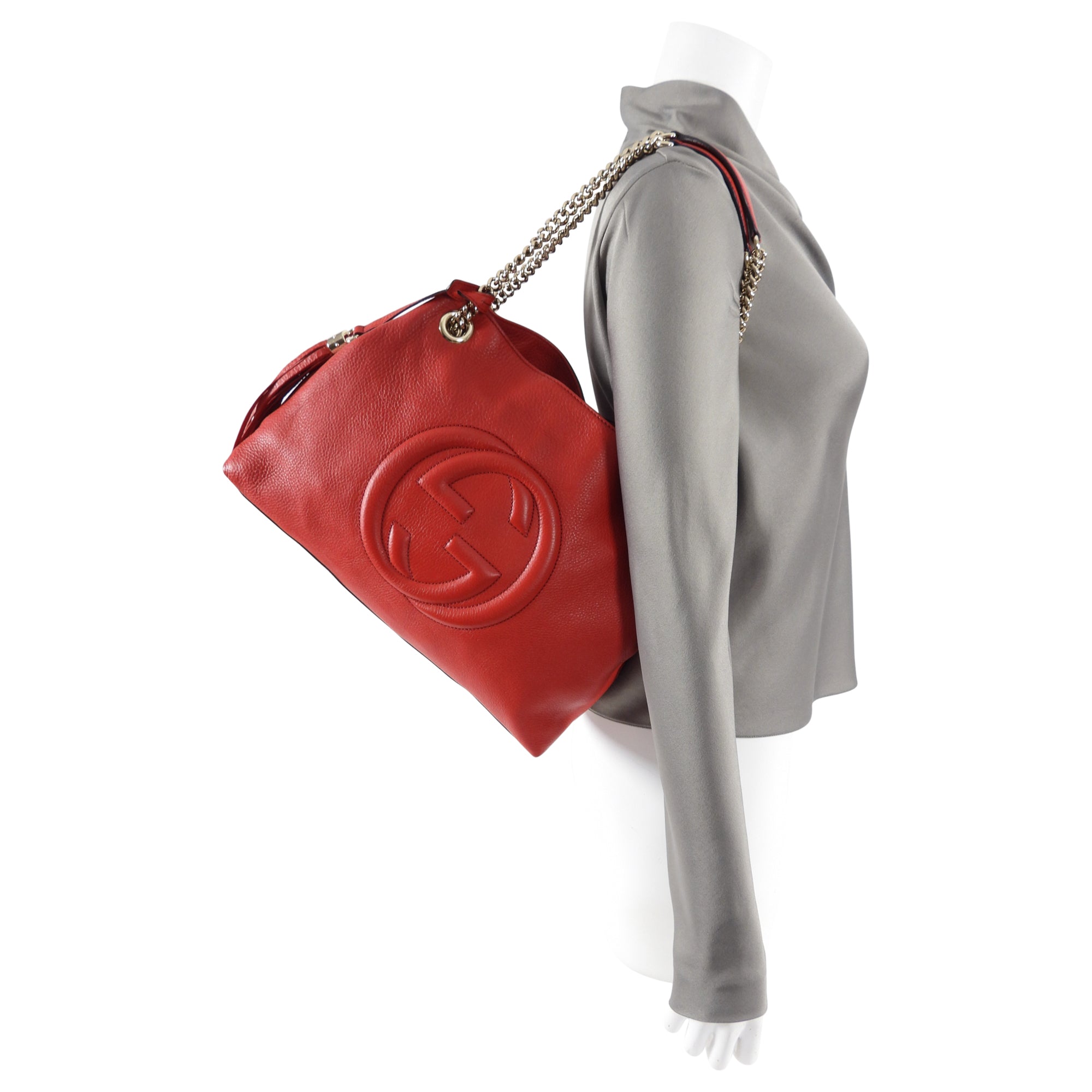 Gucci Red Leather Soho Chain Tote Bag