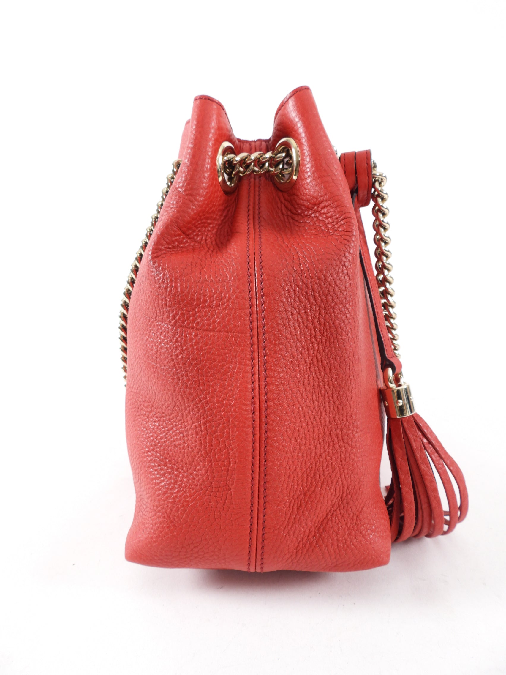 Gucci Red Leather Soho Chain Tote Bag