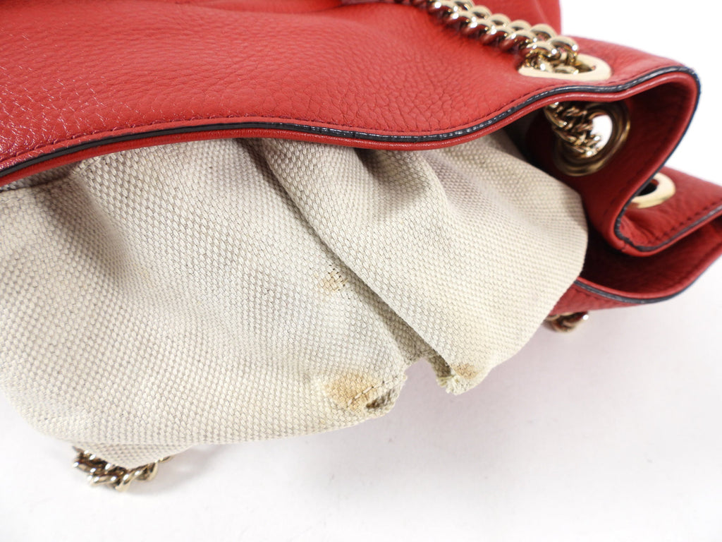 Gucci Red Leather Soho Chain Tote Bag