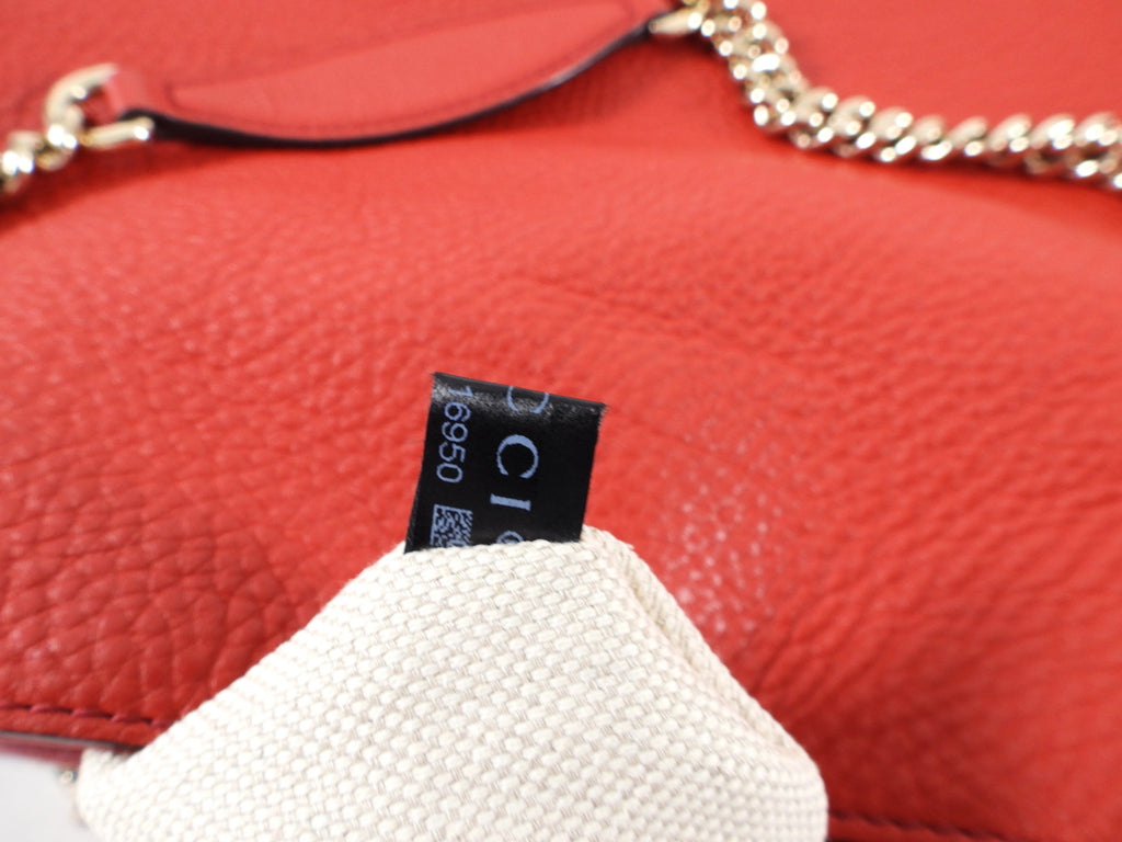 Gucci Red Leather Soho Chain Tote Bag