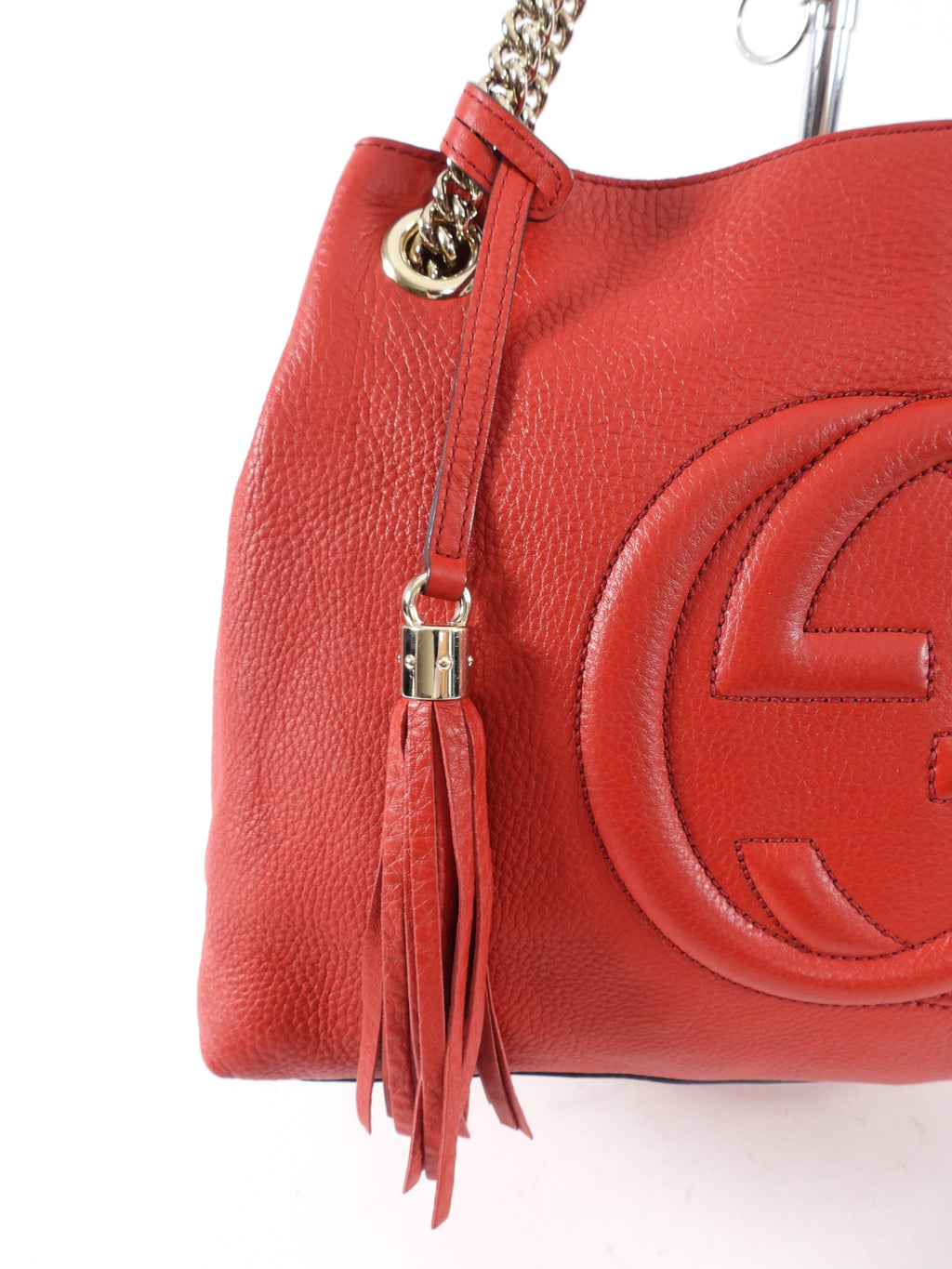 Gucci Red Leather Soho Chain Tote Bag
