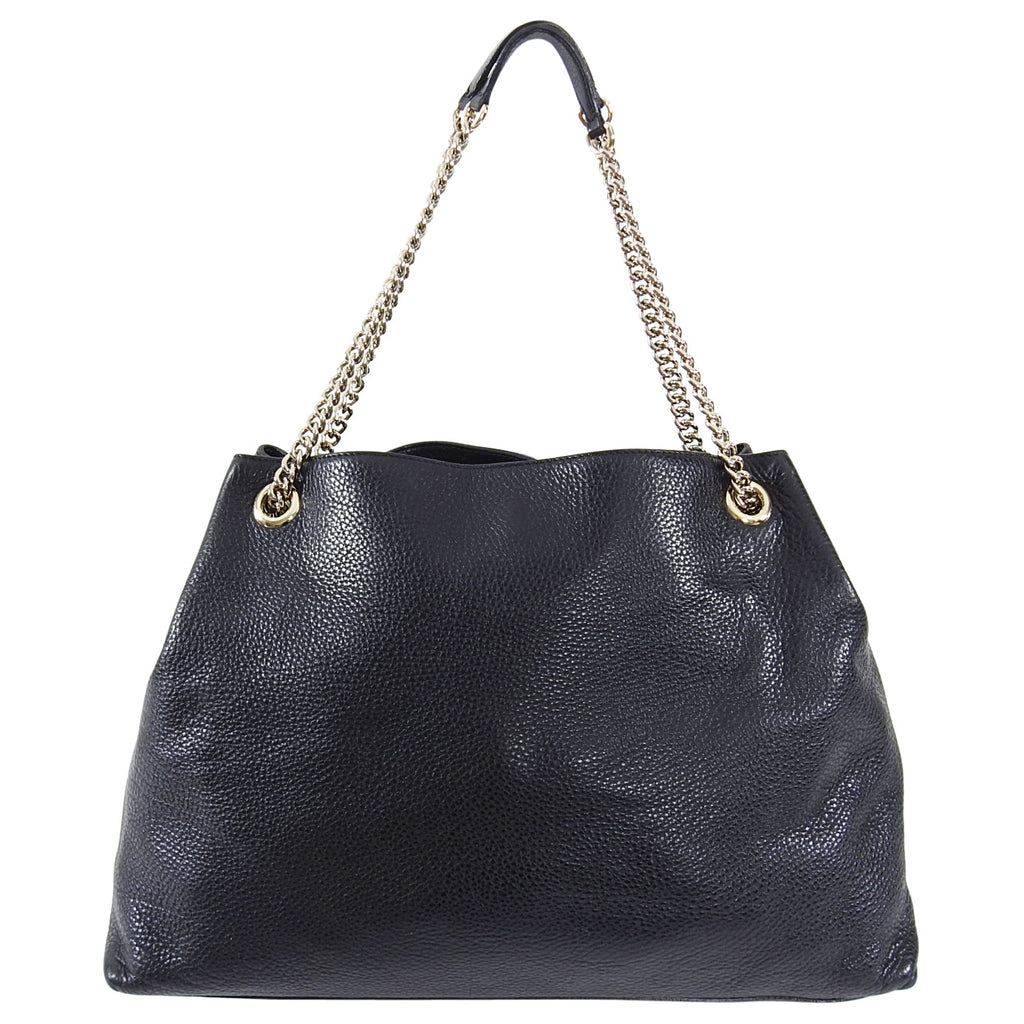 Gucci Black Leather Large GG Logo Soho Chain Tote Bag