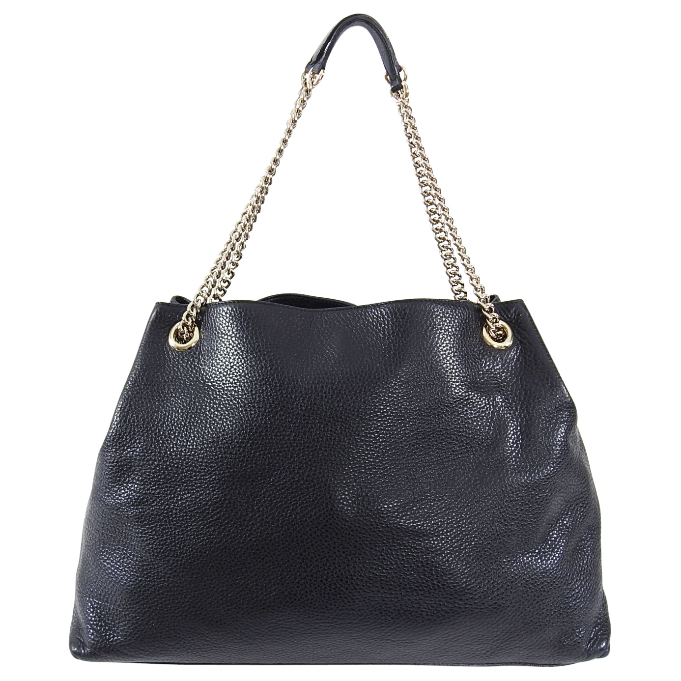 Gucci Black Leather Large GG Logo Soho Chain Tote Bag