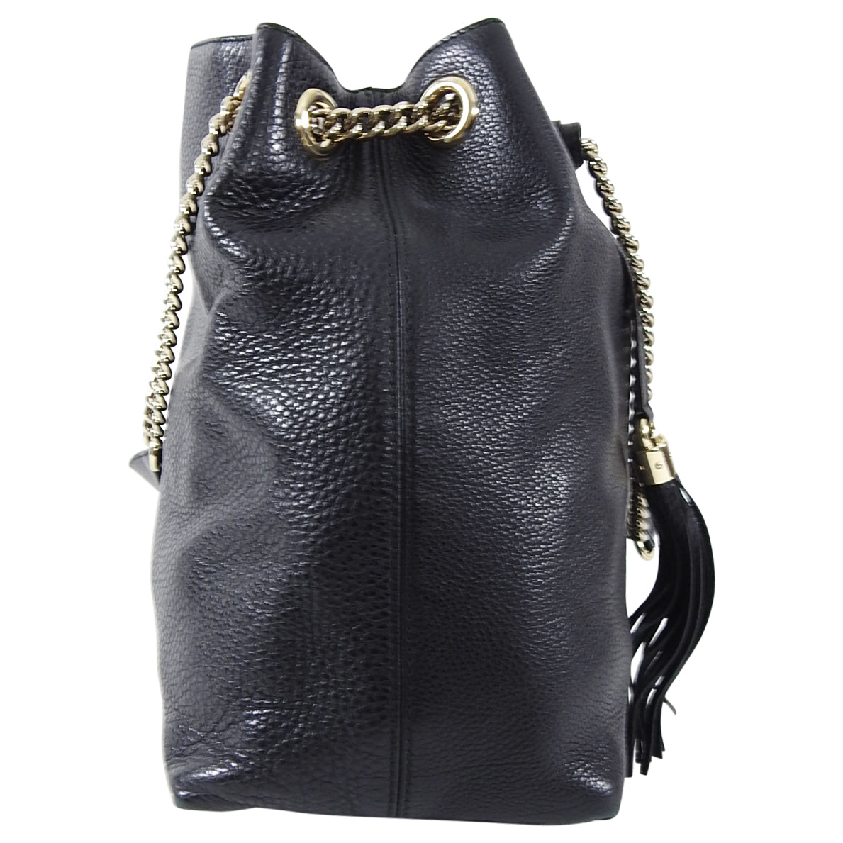 Gucci Black Leather Large GG Logo Soho Chain Tote Bag