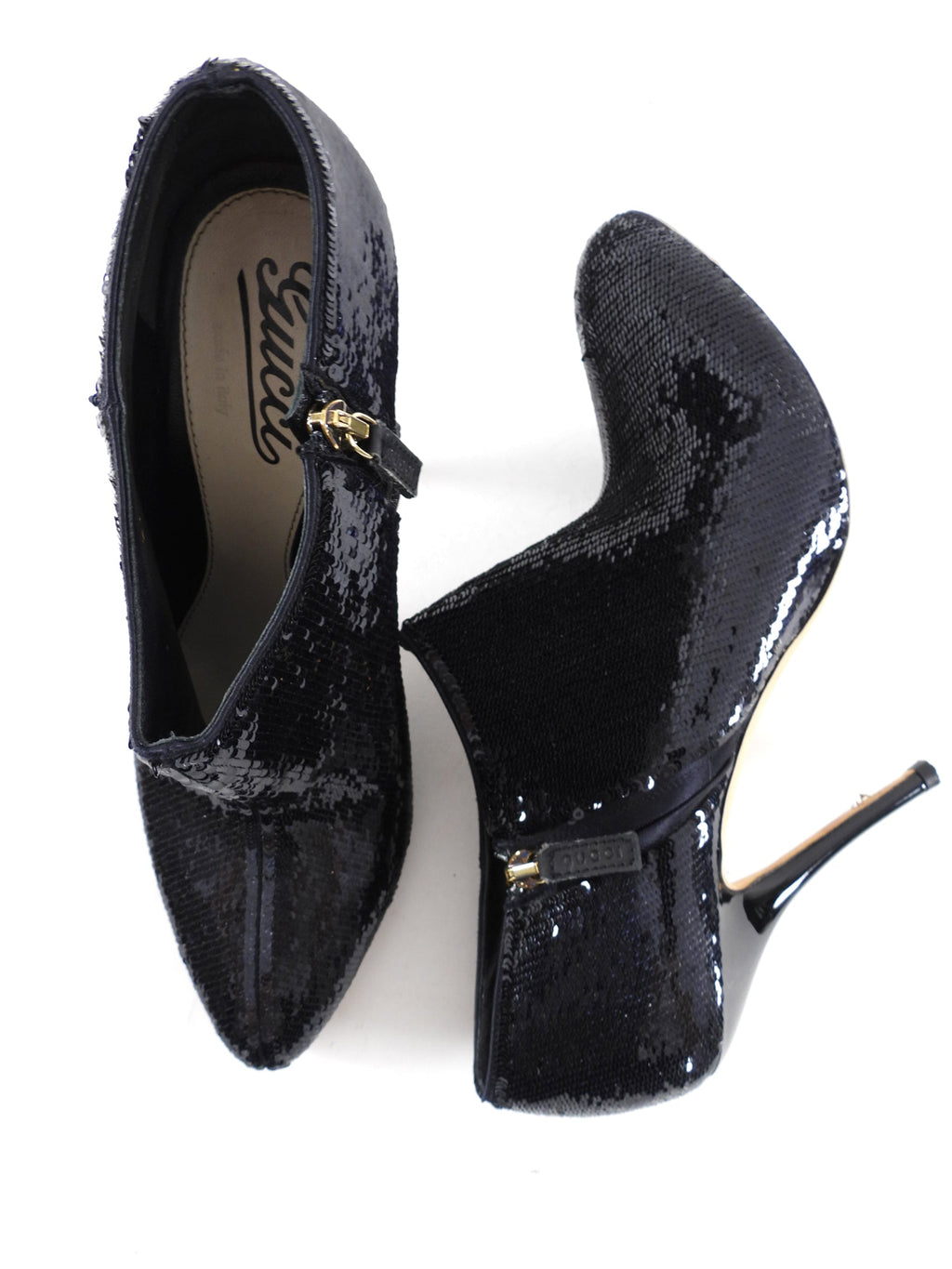 Gucci Black Sequin Paillette High Heel Ankle Booties - 37.5