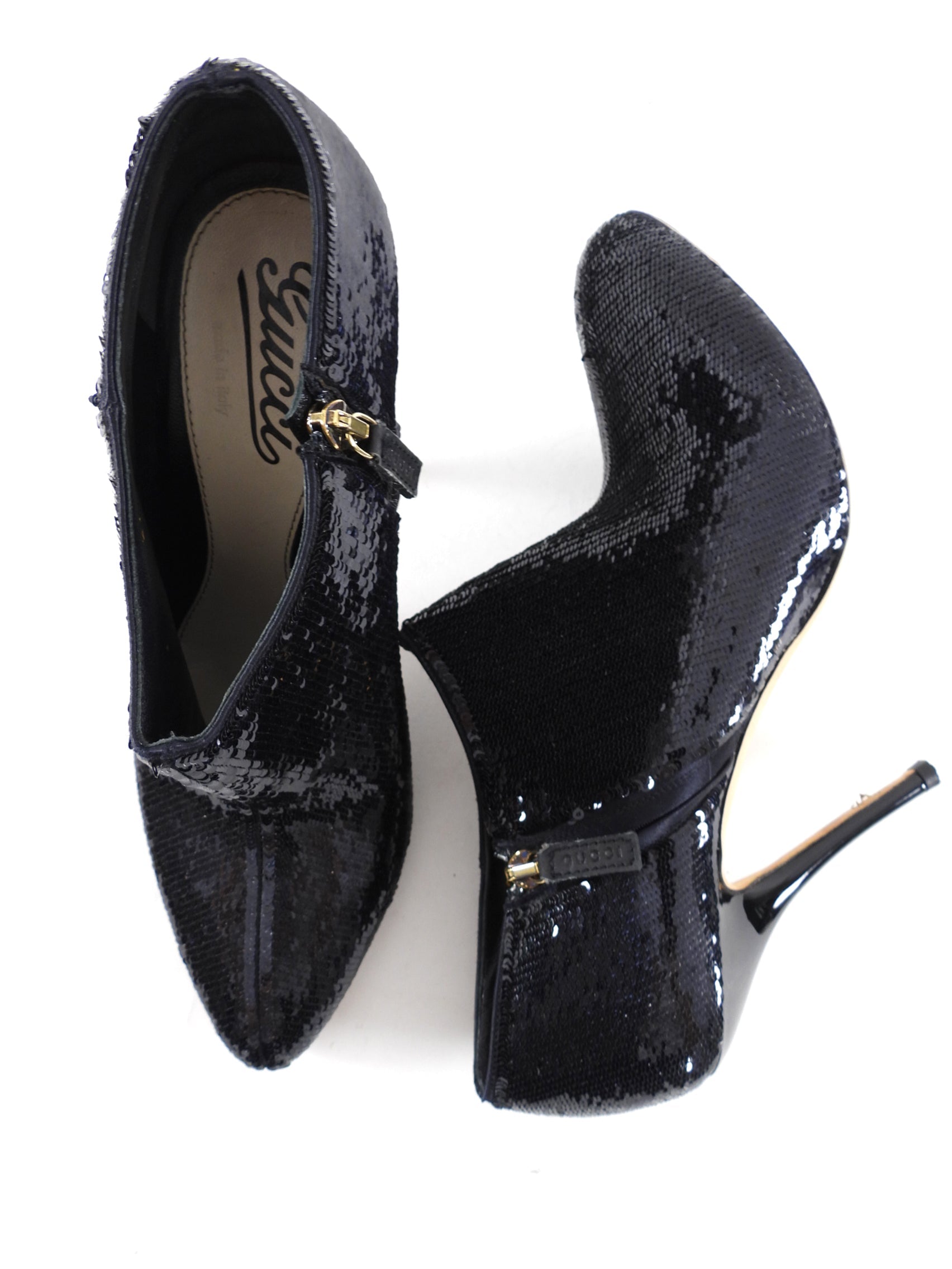 Gucci Black Sequin Paillette High Heel Ankle Booties - 37.5