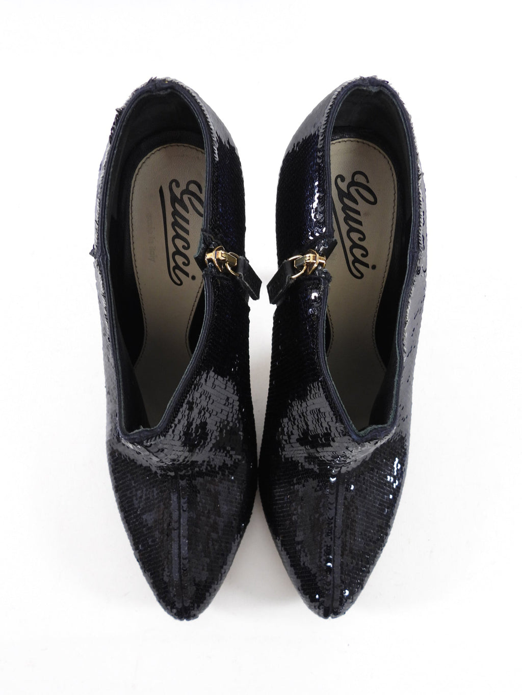 Gucci Black Sequin Paillette High Heel Ankle Booties - 37.5