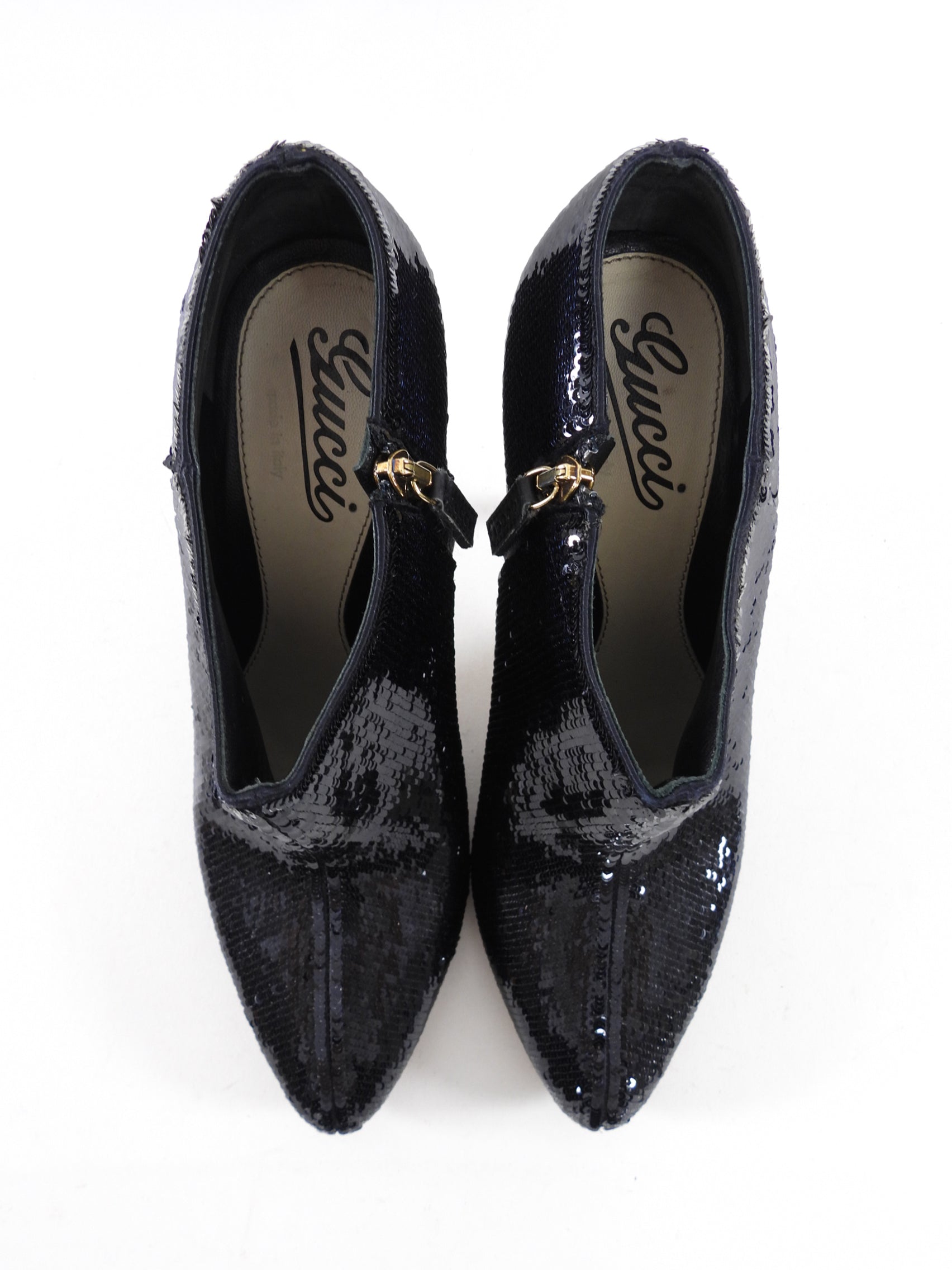 Gucci Black Sequin Paillette High Heel Ankle Booties - 37.5