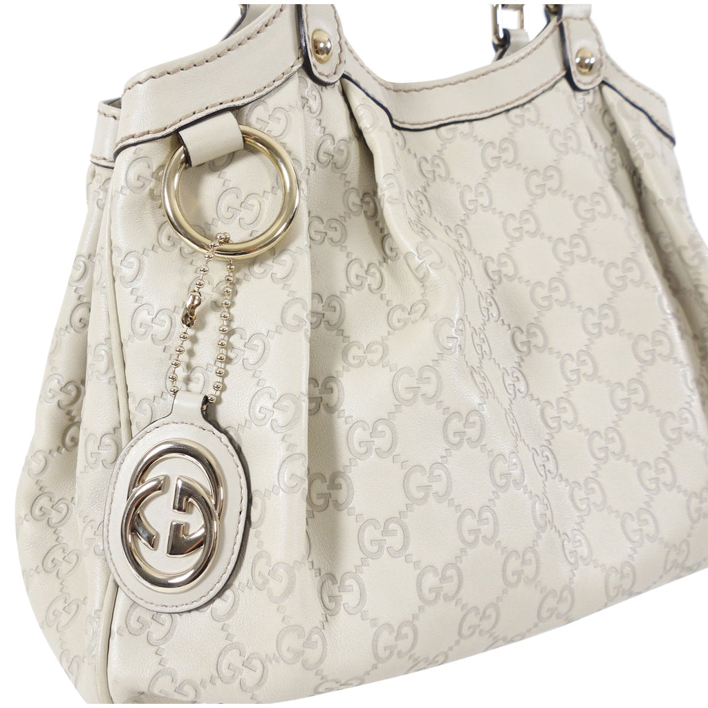 Gucci Guccissima Ivory Sukey Leather Medium Hobo Shoulder Bag