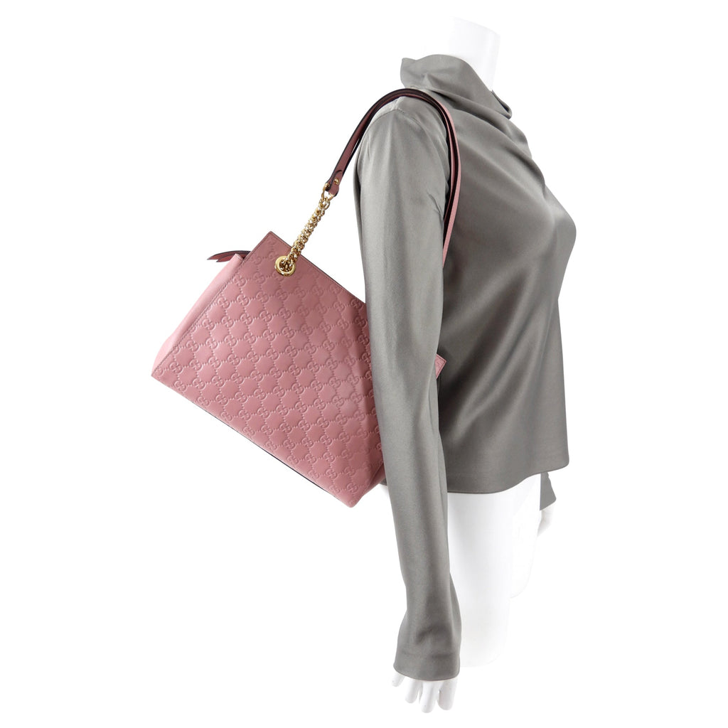 Gucci Guccissima Pink Monogram Small Chain Strap Tote Bag