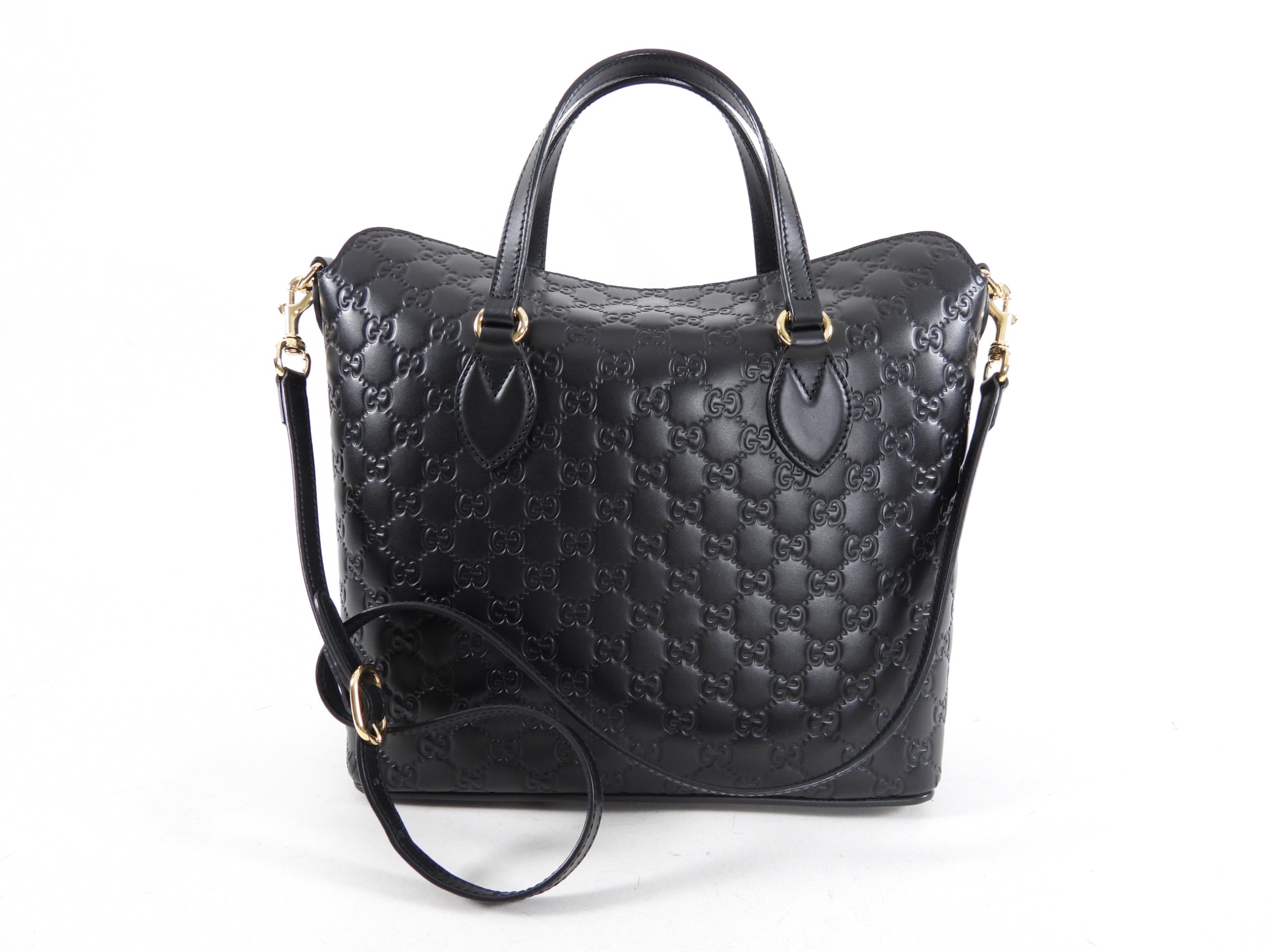 Gucci Black Guccissima Leather Lina A Foldover Two-Way Tote Bag
