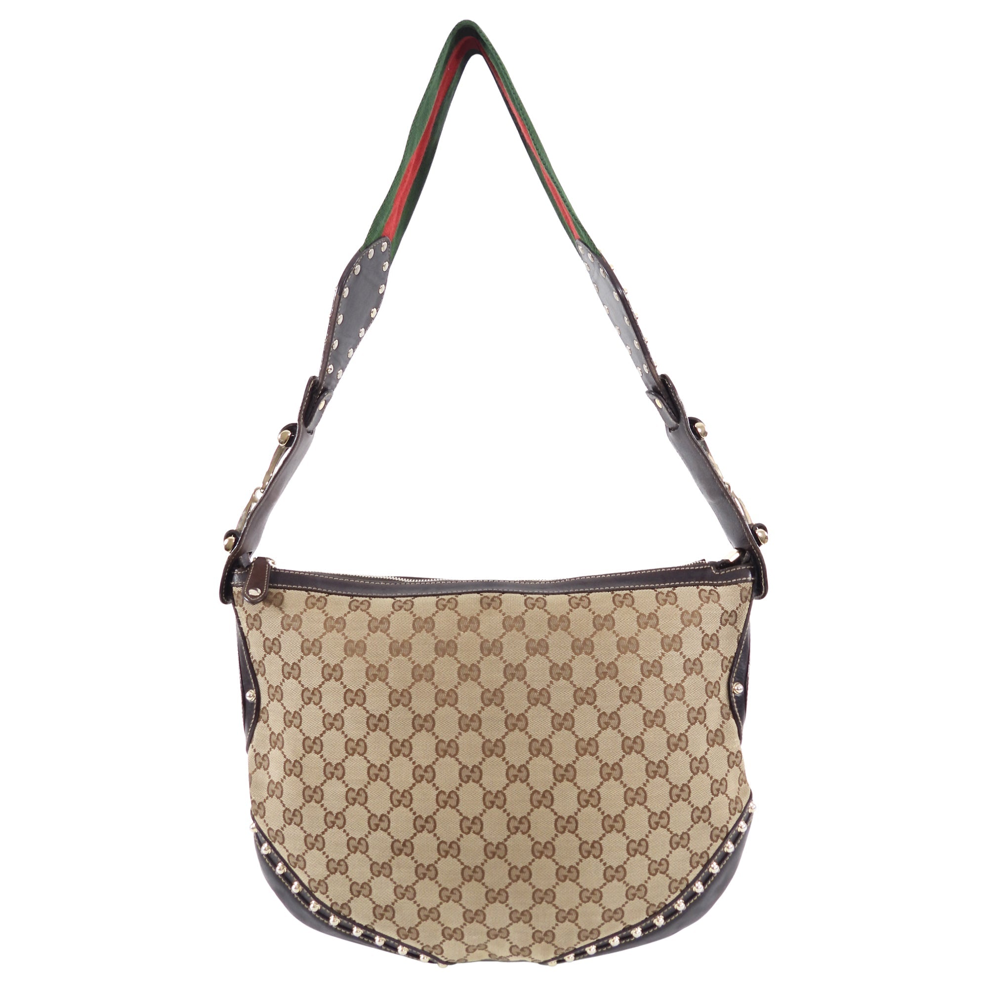 Gucci Brown Monogram Canvas Pelham Messenger Stud Web Bag
