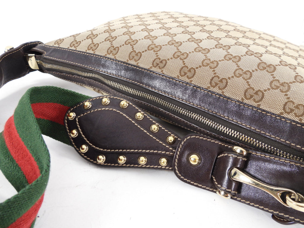 Gucci Brown Monogram Canvas Pelham Messenger Stud Web Bag