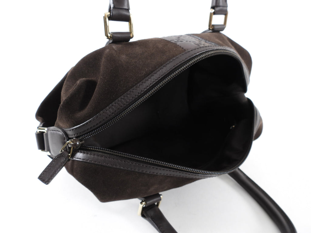 Gucci Brown Small Suede Boston Guccissima Bag