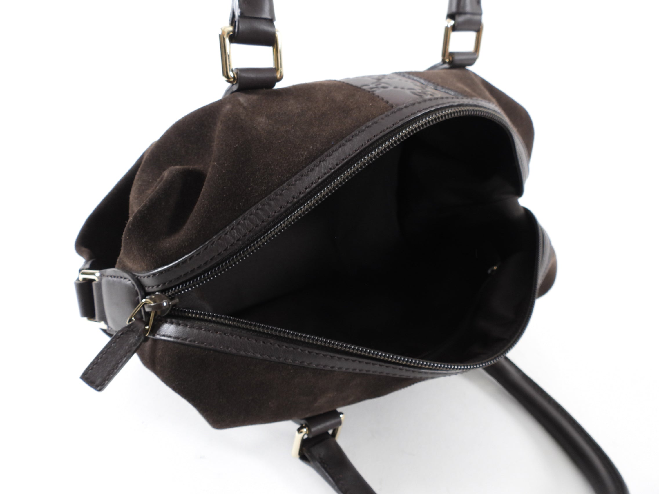 Gucci Brown Small Suede Boston Guccissima Bag