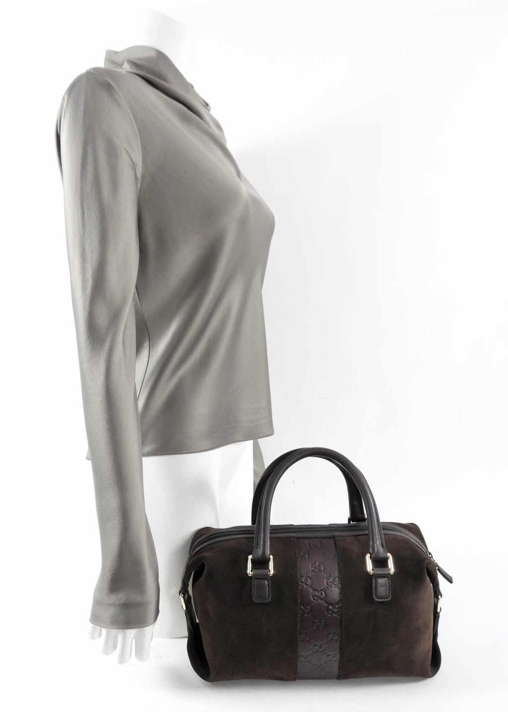 Gucci Brown Small Suede Boston Guccissima Bag