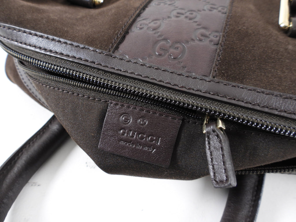 Gucci Brown Small Suede Boston Guccissima Bag