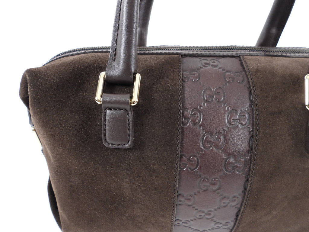 Gucci Brown Small Suede Boston Guccissima Bag