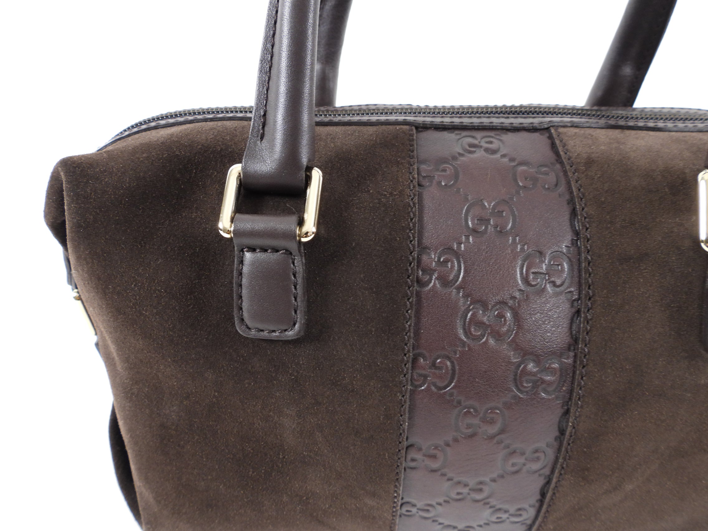 Gucci Brown Small Suede Boston Guccissima Bag