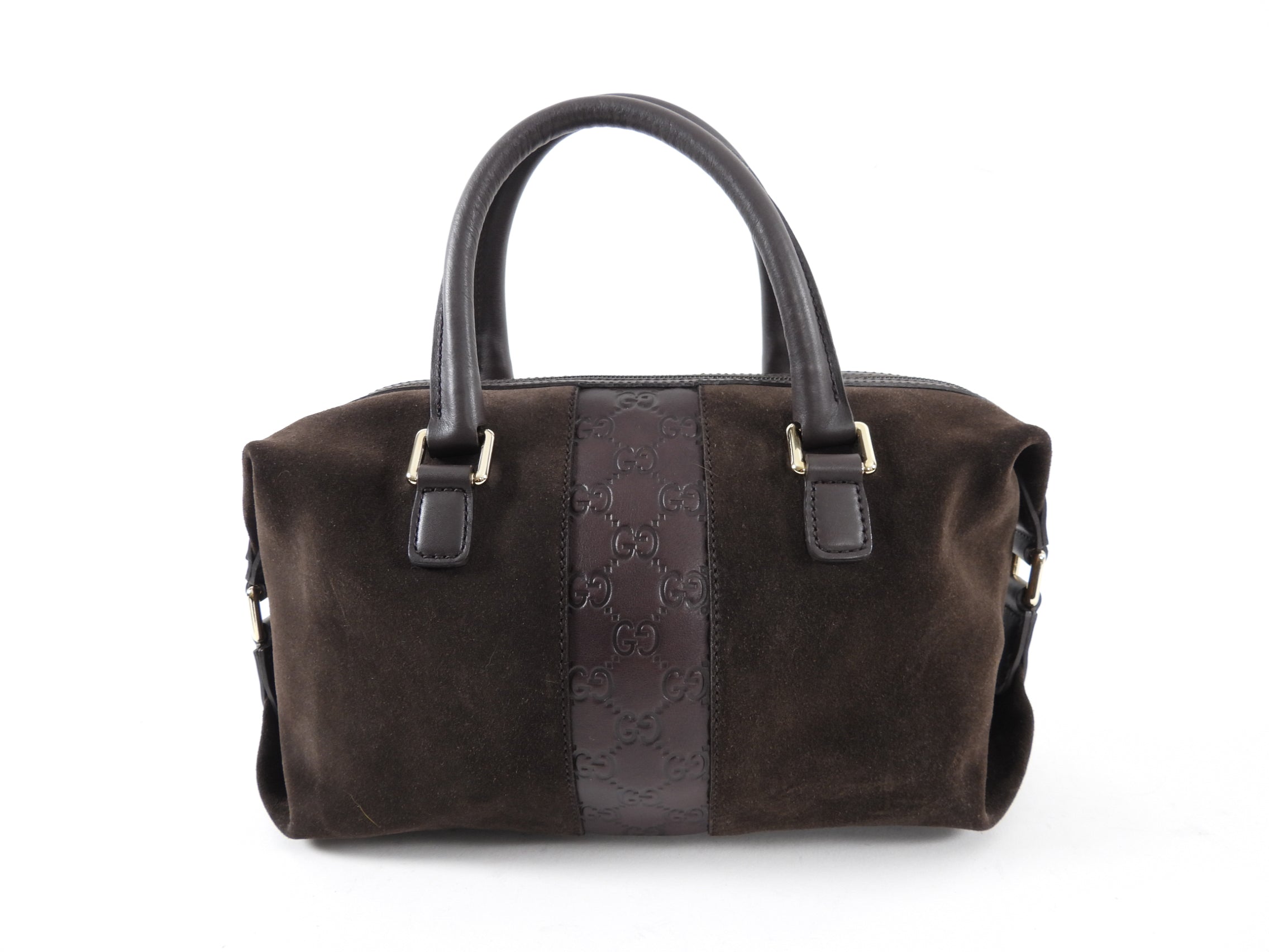 Gucci Brown Small Suede Boston Guccissima Bag