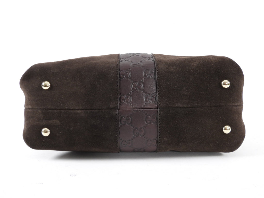 Gucci Brown Small Suede Boston Guccissima Bag