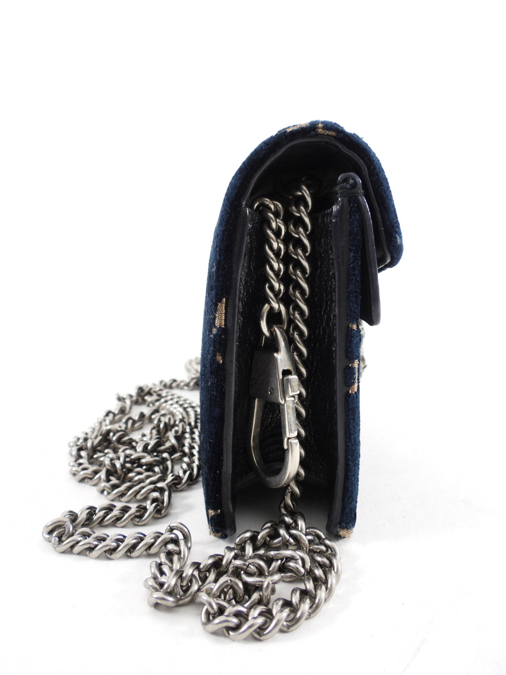 Gucci Super Mini Dionysus Navy and Gold Velvet Crossbody Bag