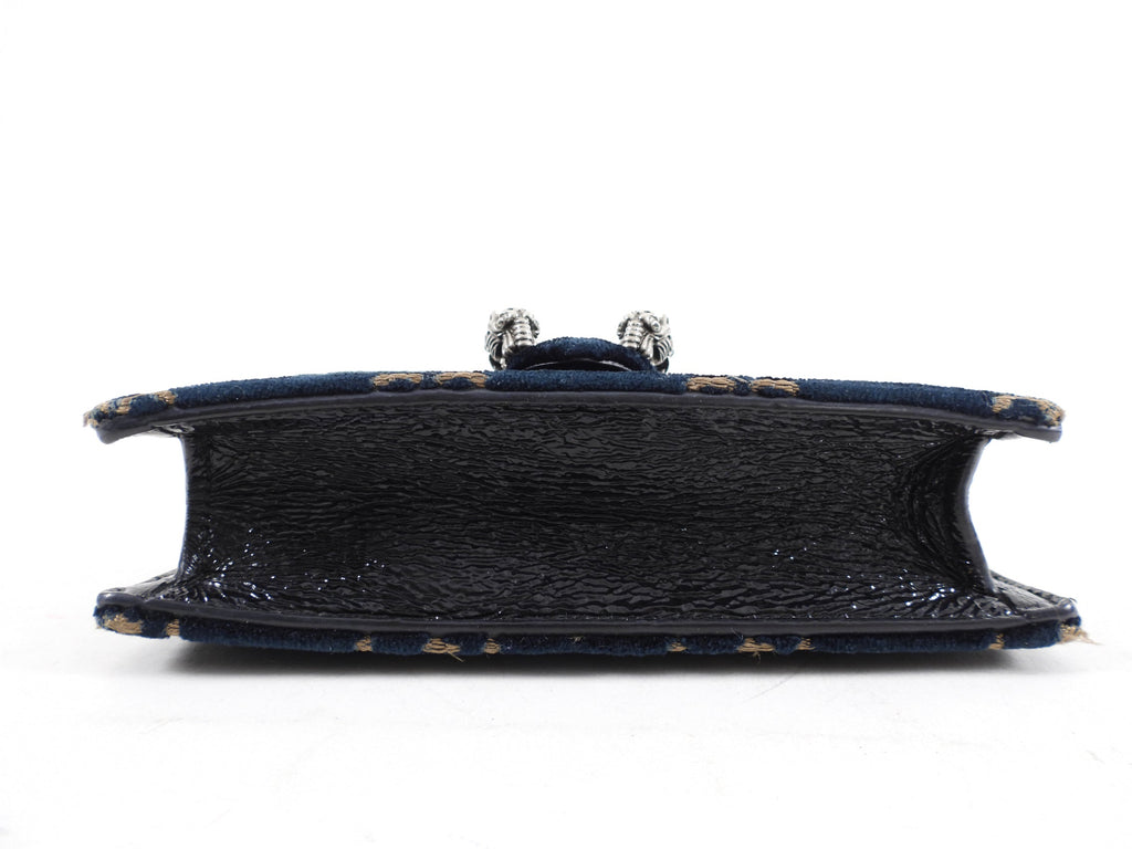 Gucci Super Mini Dionysus Navy and Gold Velvet Crossbody Bag