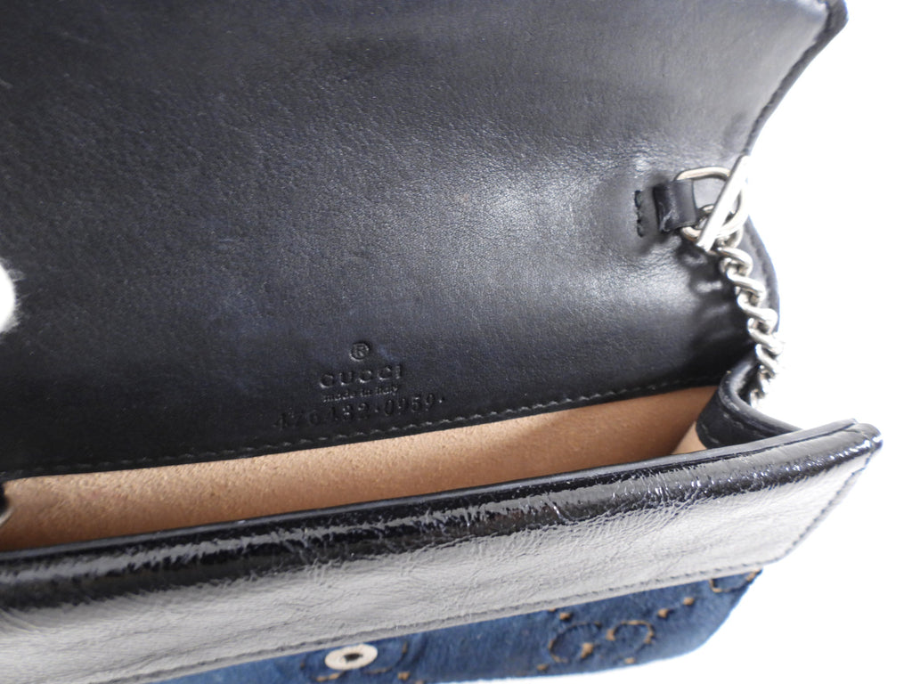 Gucci Super Mini Dionysus Navy and Gold Velvet Crossbody Bag