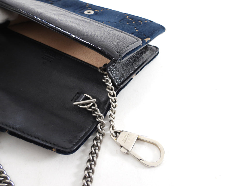 Gucci Super Mini Dionysus Navy and Gold Velvet Crossbody Bag