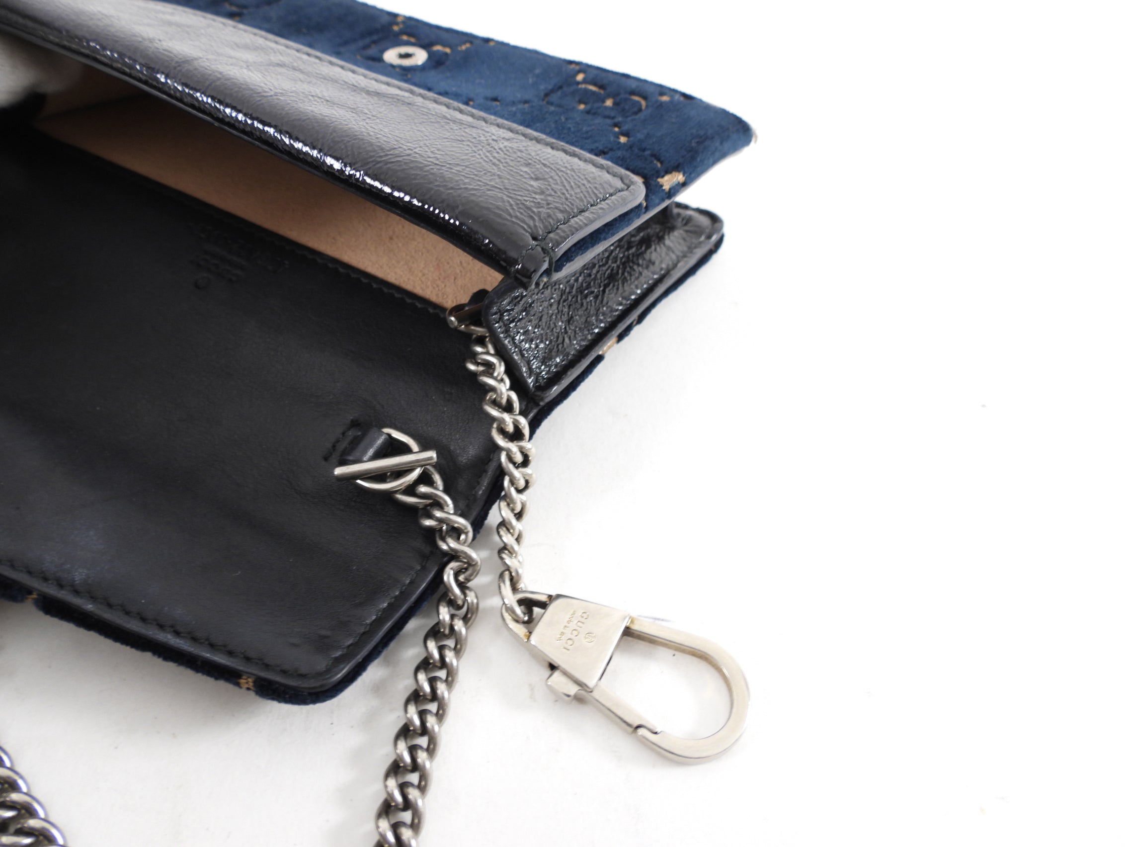 Gucci Super Mini Dionysus Navy and Gold Velvet Crossbody Bag