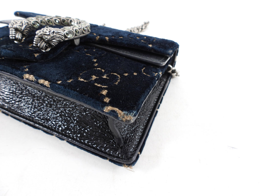 Gucci Super Mini Dionysus Navy and Gold Velvet Crossbody Bag