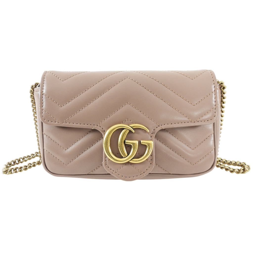 Gucci Marmont Super Mini Beige Leather Crossbody Chain Bag