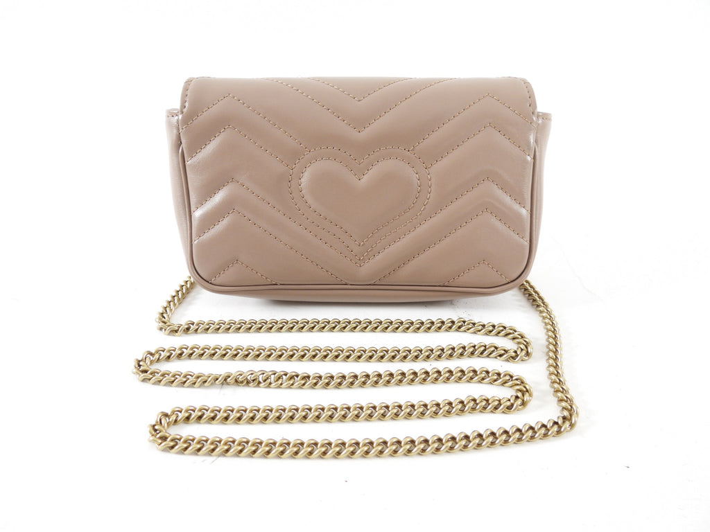 Gucci Marmont Super Mini Beige Leather Crossbody Chain Bag