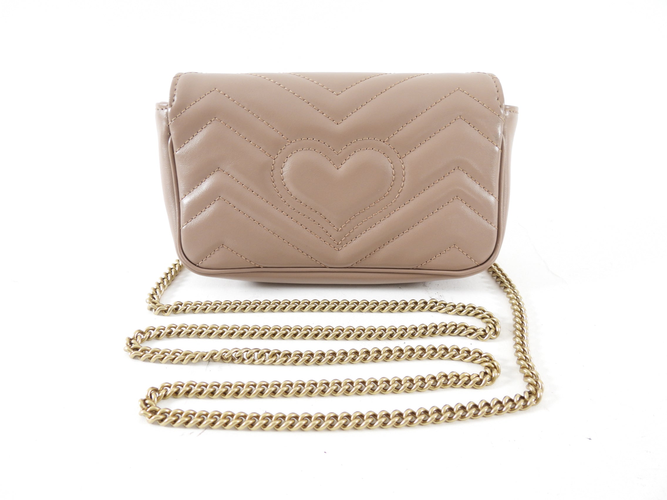Gucci Marmont Super Mini Beige Leather Crossbody Chain Bag