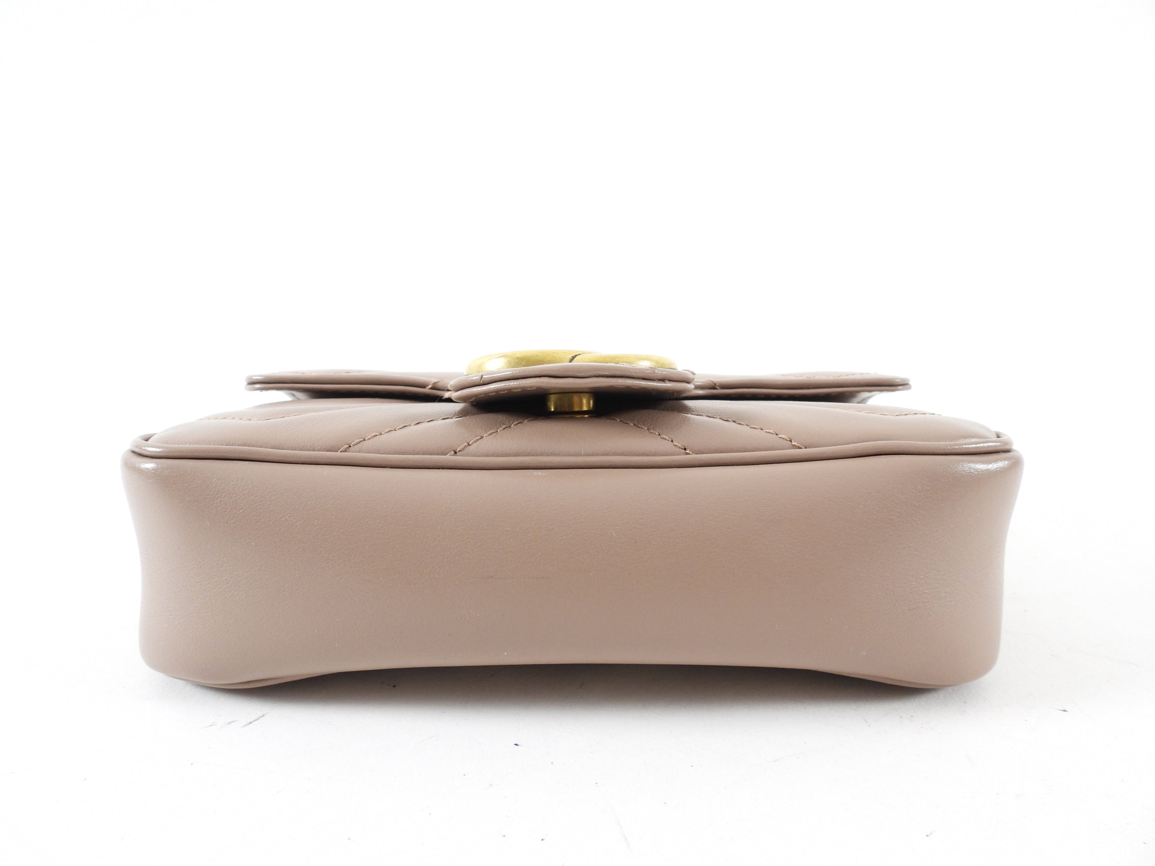 Gucci Marmont Super Mini Beige Leather Crossbody Chain Bag